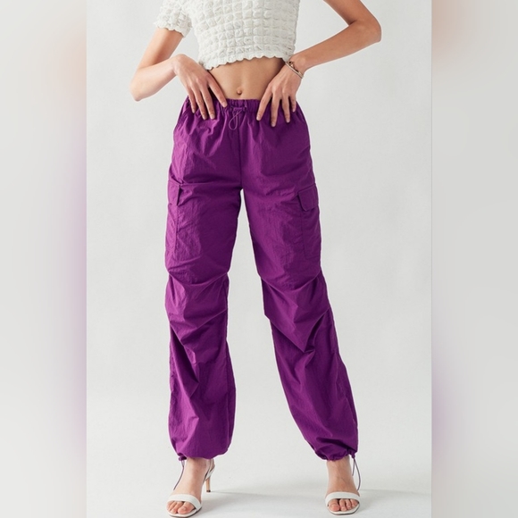 #255 🛑28 M, L BOHO FABULOUS WAIST ELASTIC PARACHUTE CARGO PANTS - Picture 14 of 16